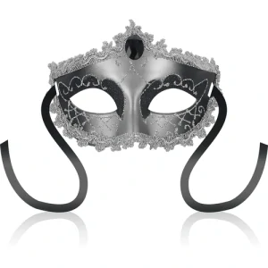 Bondage maska Ohmama Masks - Black Diamond sivo/strieborná maska