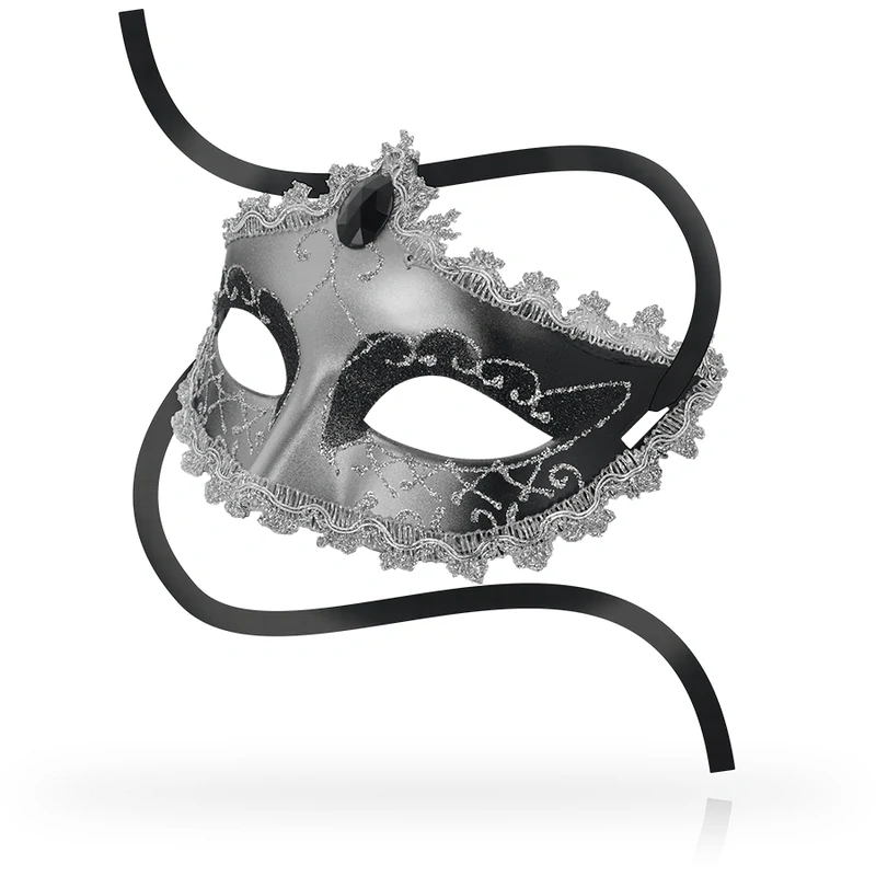 Bondage maska Ohmama Masks - Black Diamond sivo/strieborná maska