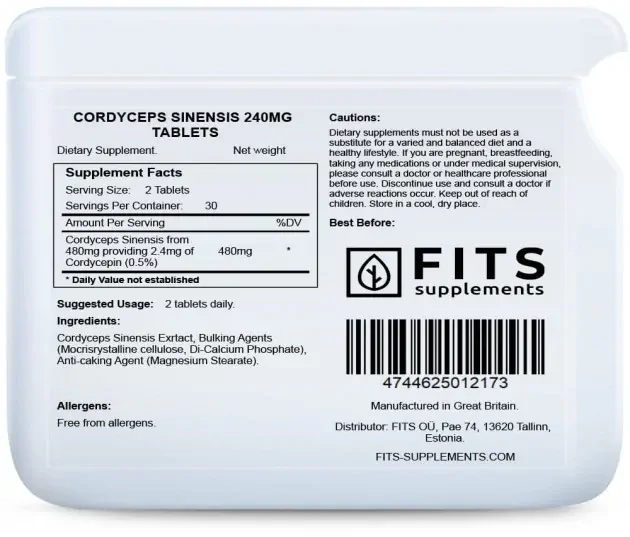 Cordyceps Sinensis 240mg - 60 tabliet - Fits Suplements